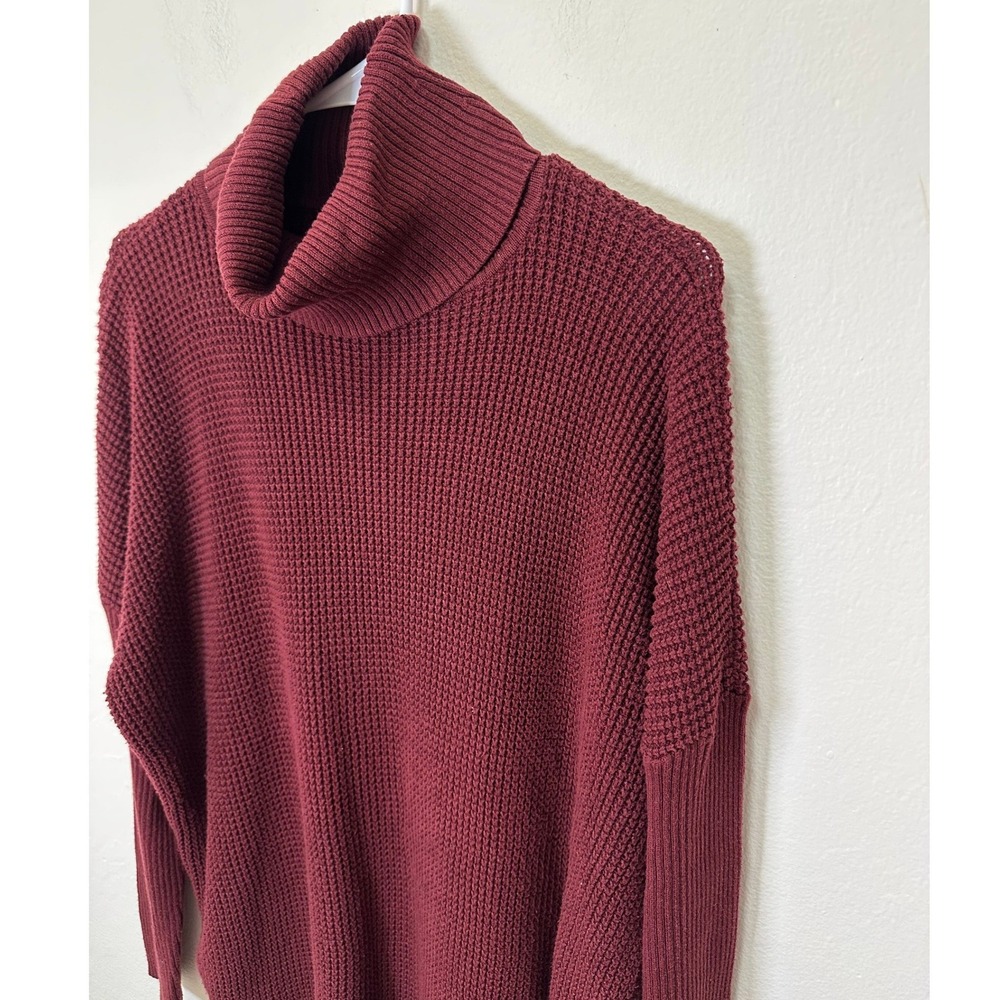 Michael Kors Burgundy Waffle Knit Turtleneck Sweater Women Size L Oversized Cozy - Picture 5 of 10
